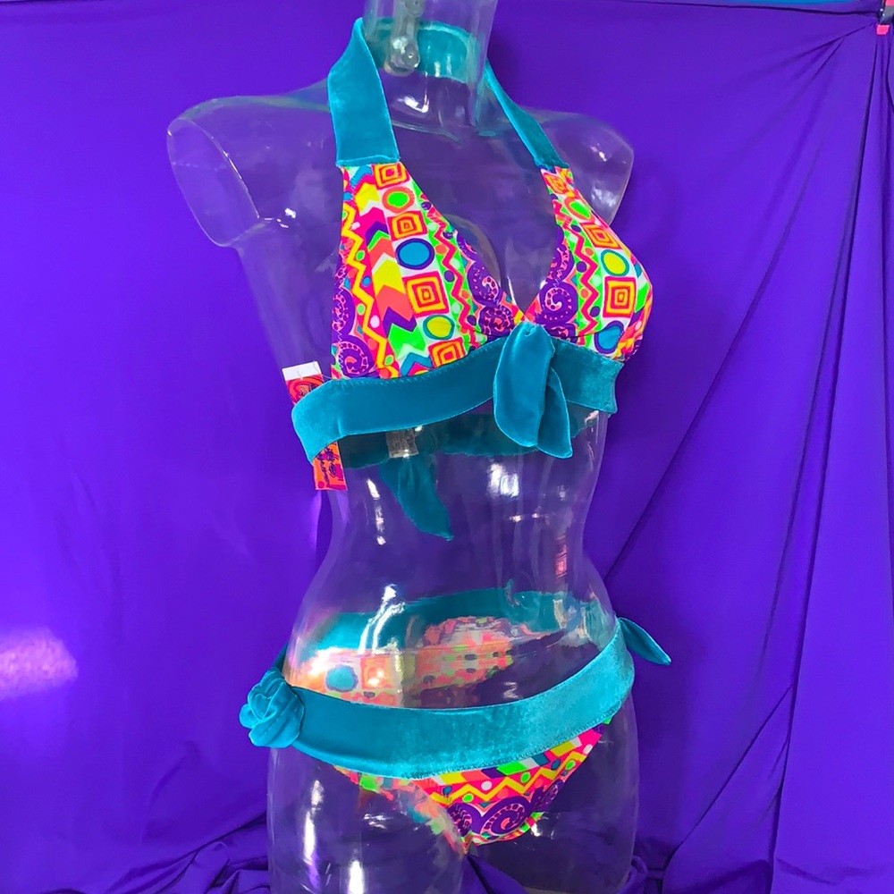 Candy Raver Velvet Hipster Retro Bikini S NWT - Picture 2 of 12